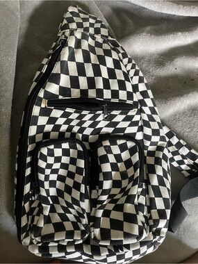 Black & White Checkered Sling Backpack Jacket - Unbranded